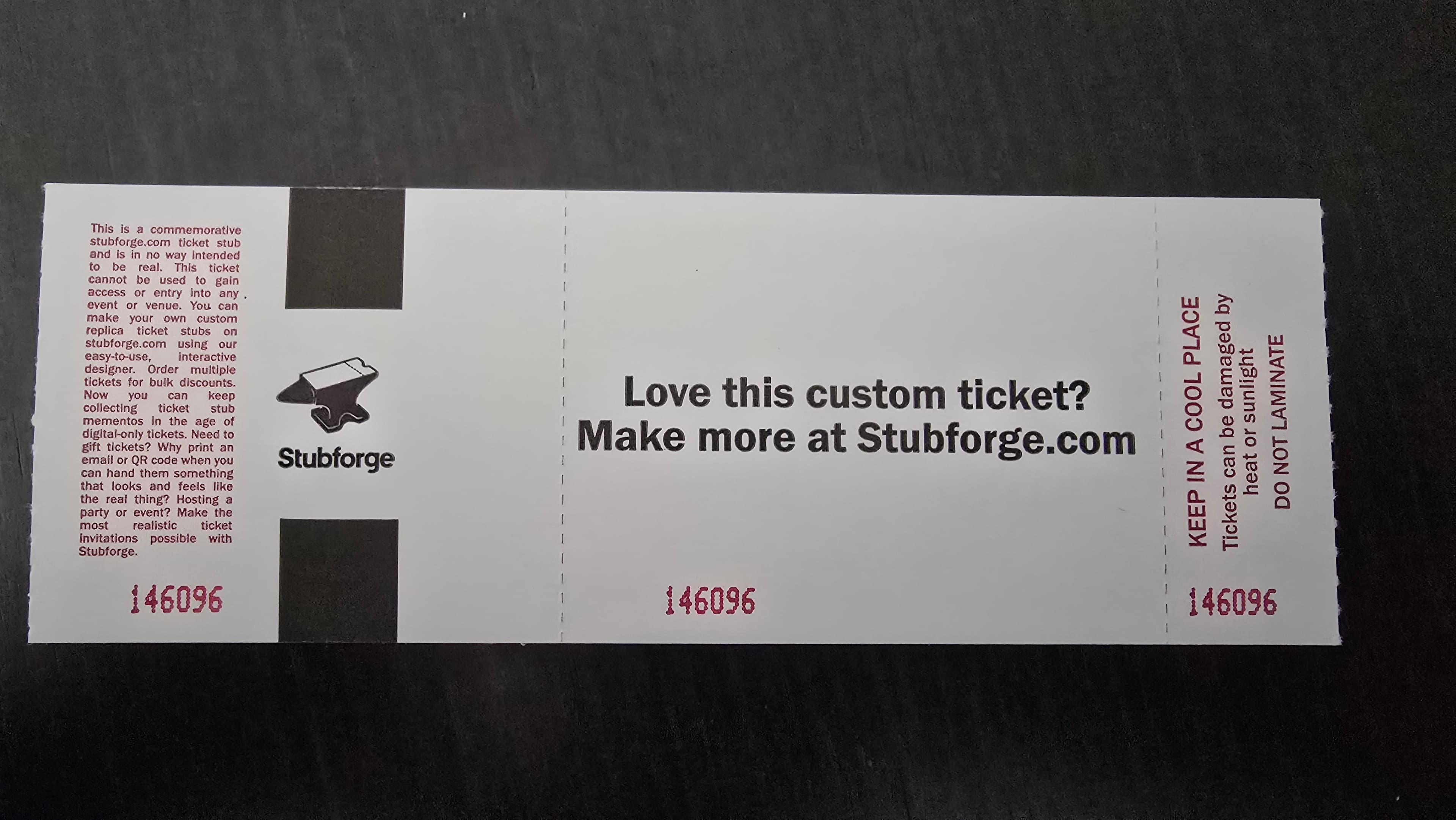 Back of a Stubforge Ticket